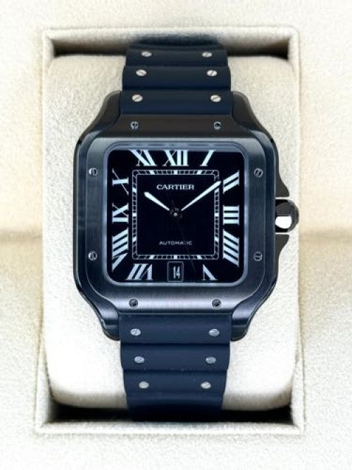 CARTIER SANTOS BLACK AUTOMATIC RUBBER STRAP